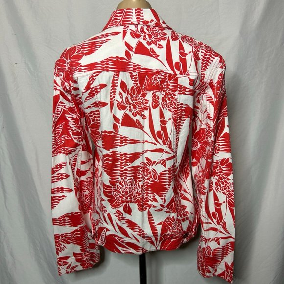 Chico's Jean Jacket Orange White‎ Tropical Print - Picture 3 of 5